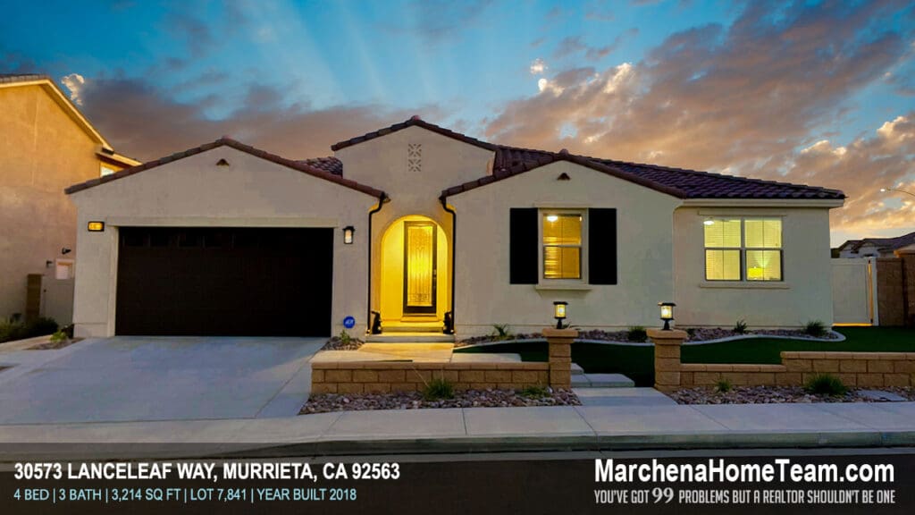 Murrieta home at twilight photographed for a Marchena Home Team listing